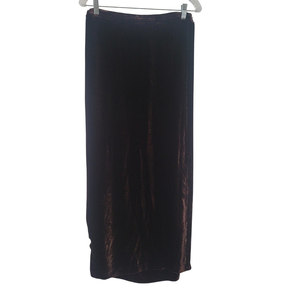 Eileen Fisher Brown Silk Blend Velvet Wrap Maxi Skirt Medium Stretch Waist Party
